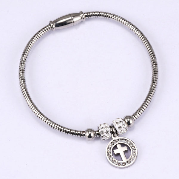 Women's Cross Charm Gold Stainless Steel Bracelet