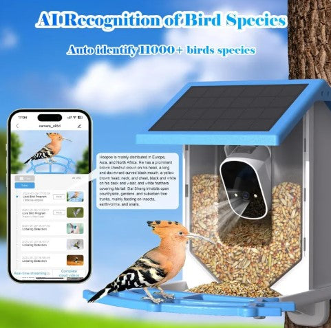 Smart Bird Feeder with Camera Solar Powered WiFi 4MP AI Bird Species Identification Motion Detection Night Vision for Outdoor Bird Watching