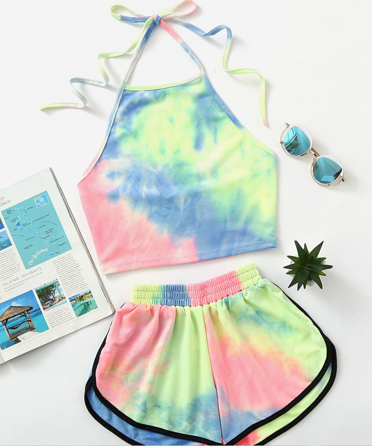 Tie-Dye Crop Top and Shorts Set - Casual and Stylish