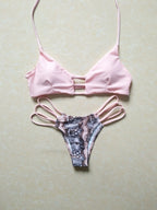 Women's Pink Snake Print Strappy Bikini Set