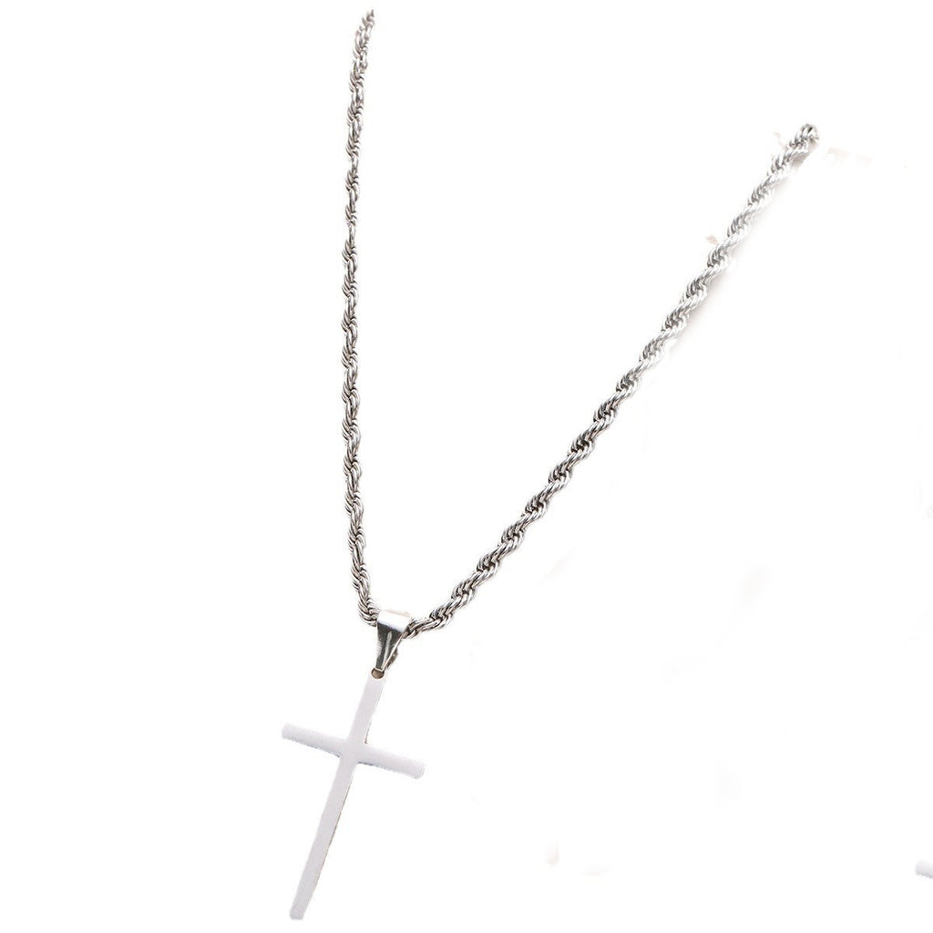 Gold Rope Chain Cross Pendant Necklace