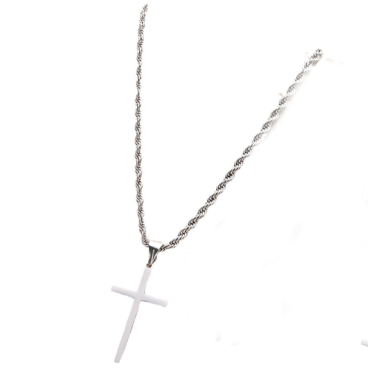 Gold Rope Chain Cross Pendant Necklace