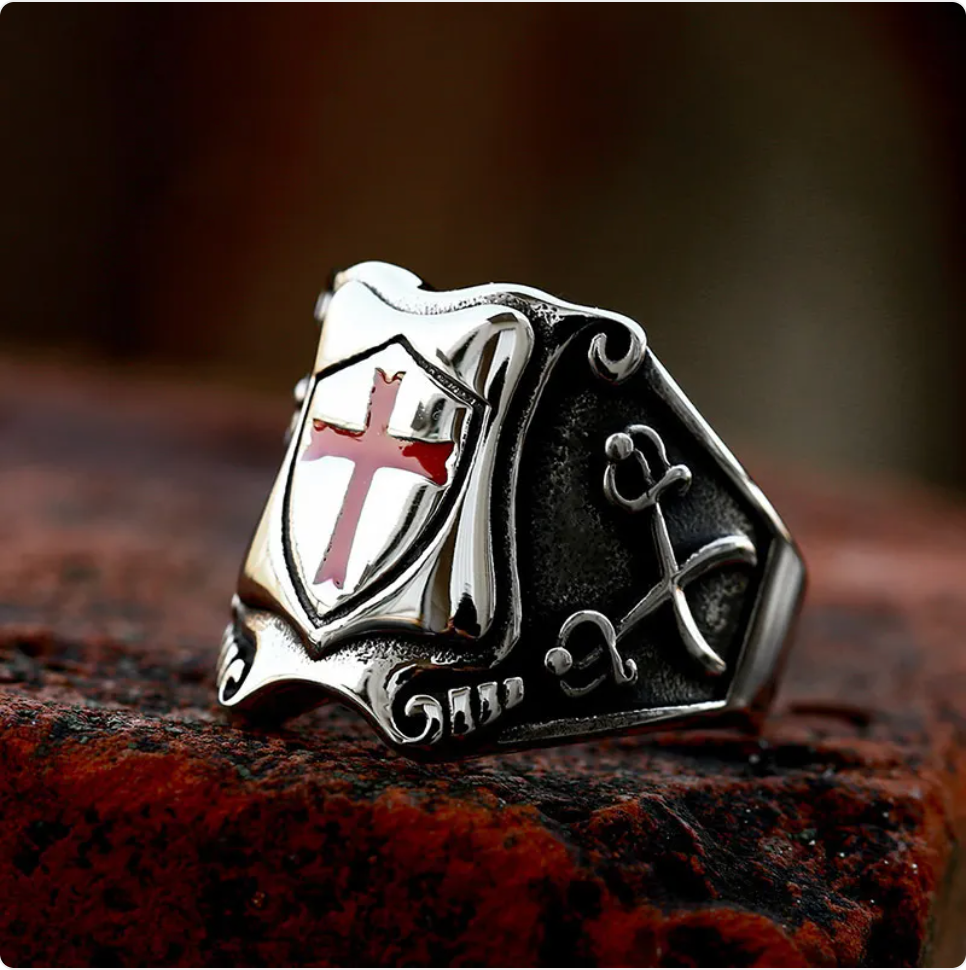 Stainless Steel Cross Shield Ring