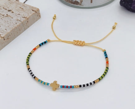 Handmade Rainbow Beaded Cross Stacked Bracelet