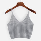 Solid Color Knit Tank Top with V-Neck Design