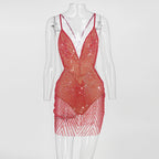 Sheer Sequin Spaghetti Strap Bodycon Mini Dress