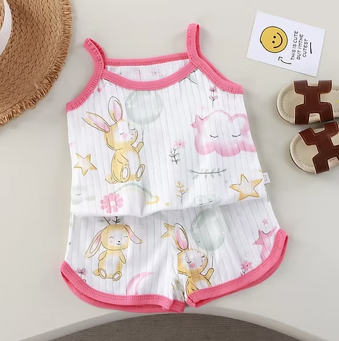 Girls Summer Clothes Sets New Baby Sleeveless Tops Shorts 2 Pieces Suit Girls