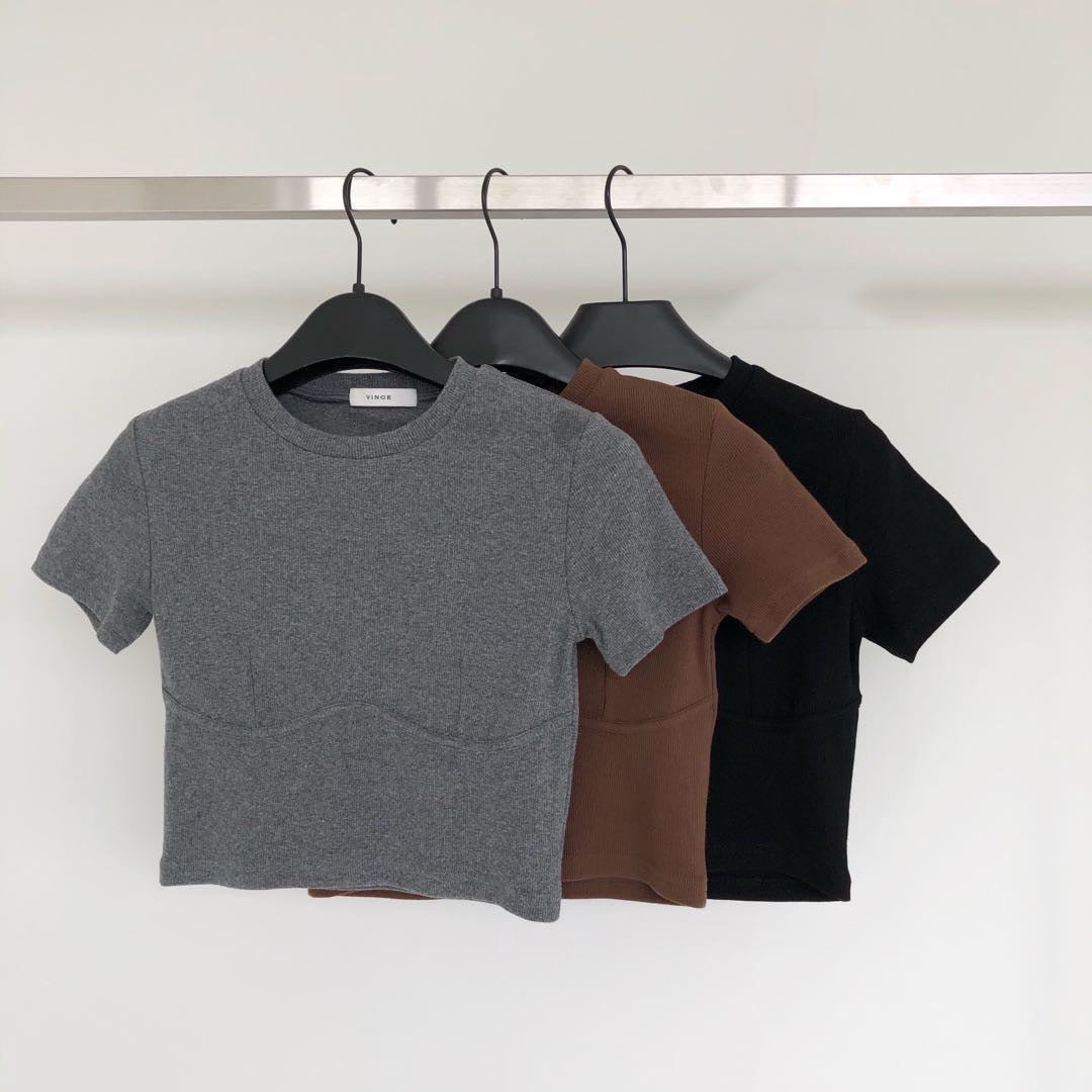 Spring 2020 Women's Slim Fit Knitted Crop Top T-Shirt