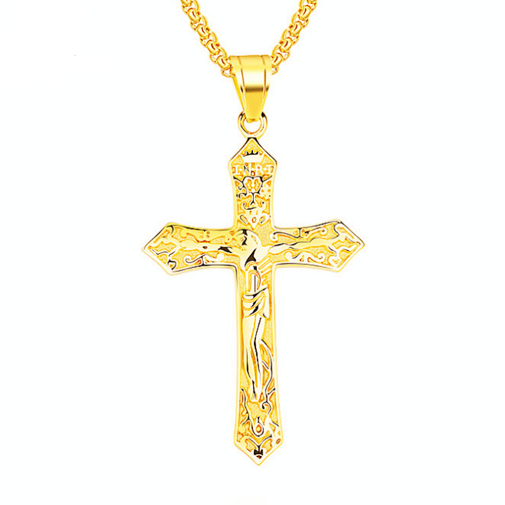 Jesus Cross Crucifix Pendant Necklace - Titanium Steel