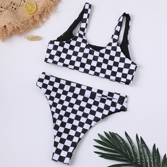 Checkerboard Print Bikini Set
