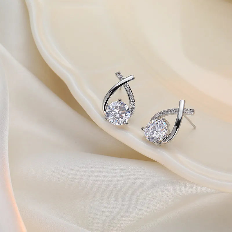 Alloy Crystal Crossover Stud Earrings