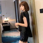 Women's Summer Lace Pajama Set - Short Sleeve & Shorts