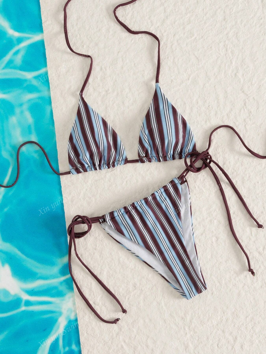 Striped Triangle String Bikini Set