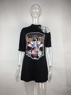 Printed Off-Shoulder Halter Top, Long Women's T-Shirt