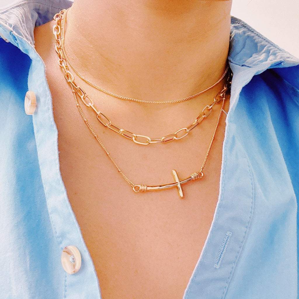 Side Hanging Cross Layered Chain Necklace | Christian Jewelry