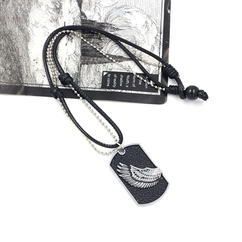 Men's Dog Tag Necklace with Angel Wing Pendant
