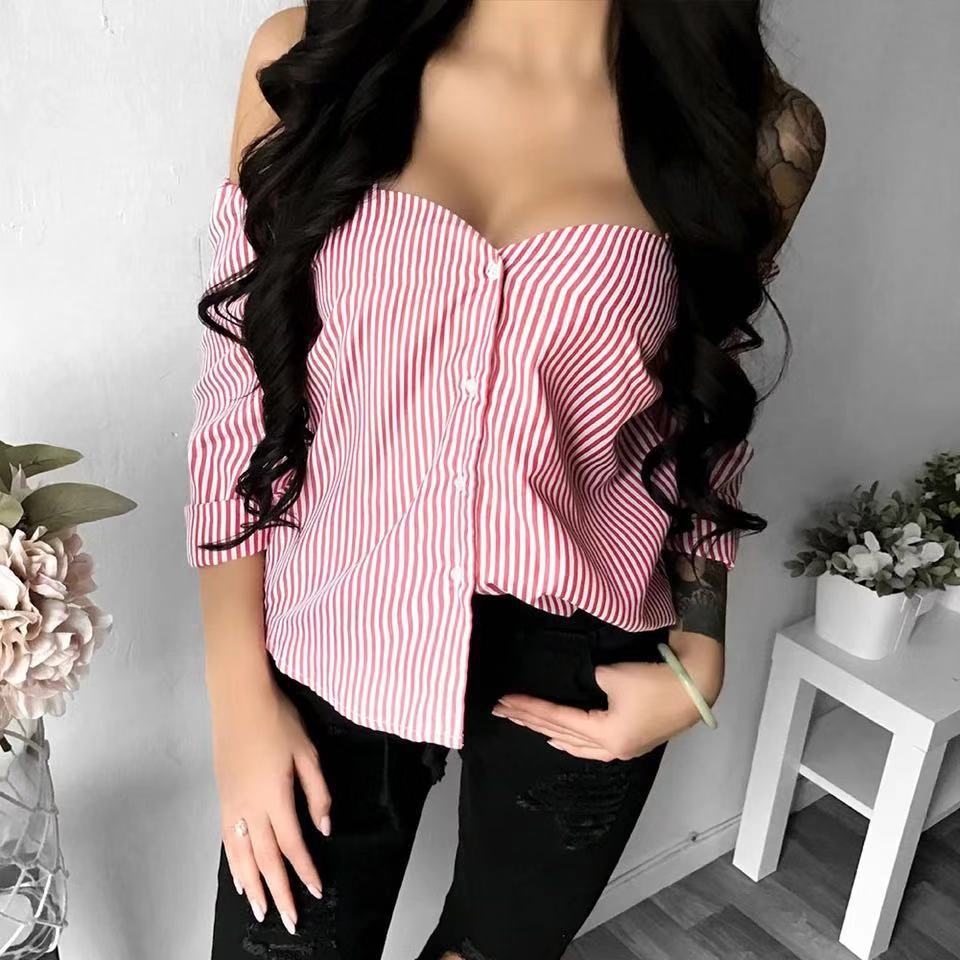 2019 New European-American Striped Camisole Blouse