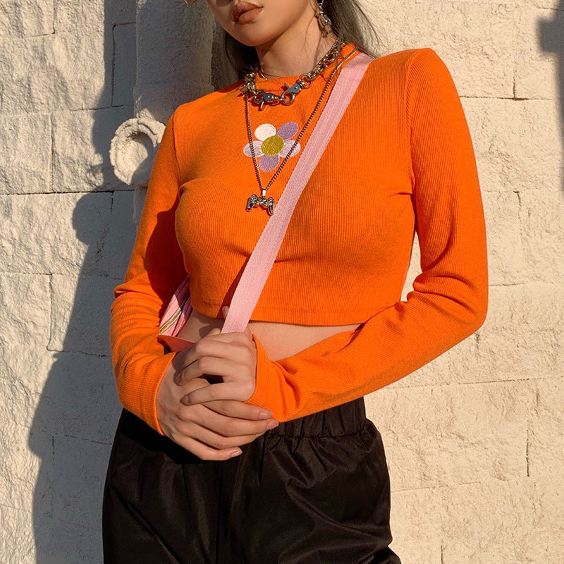 2019 Autumn Floral Print Long Sleeve Crop Top