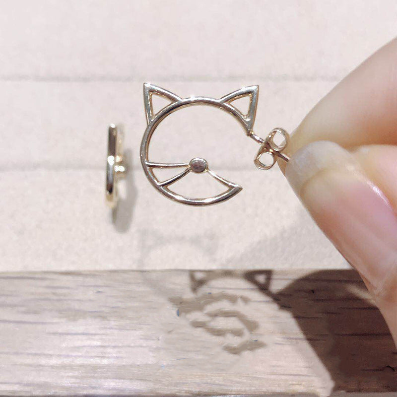 Gold Cat Outline Stud Earrings