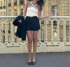 Criss-Cross Strap Contrast-Trim Knit Crop Top