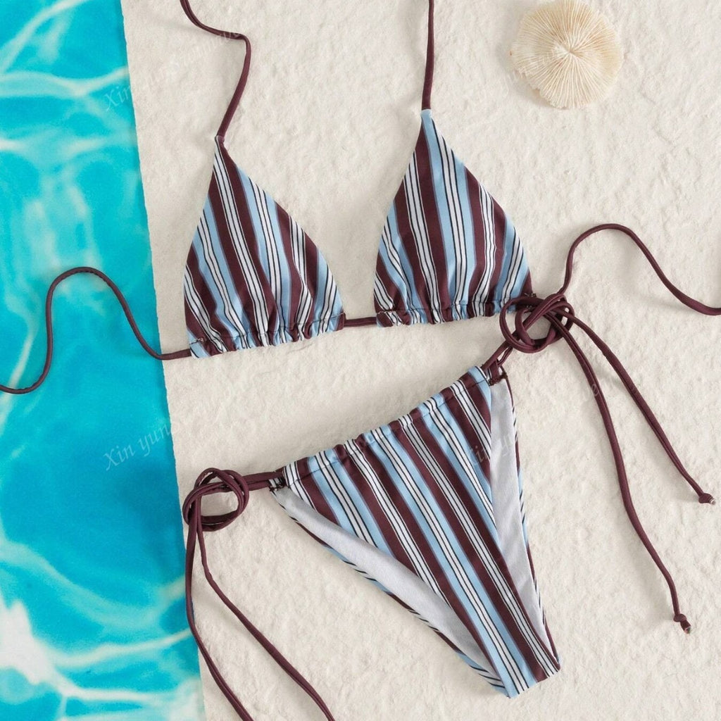 Striped Triangle String Bikini Set