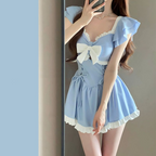 Women's Sage Green Bow-Front Ruffle Mini Dress