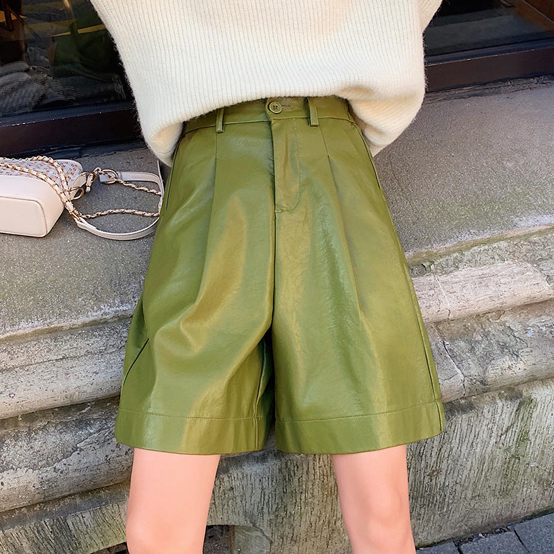 2024 Women's Fashion PU Leather Loose Fit Shorts