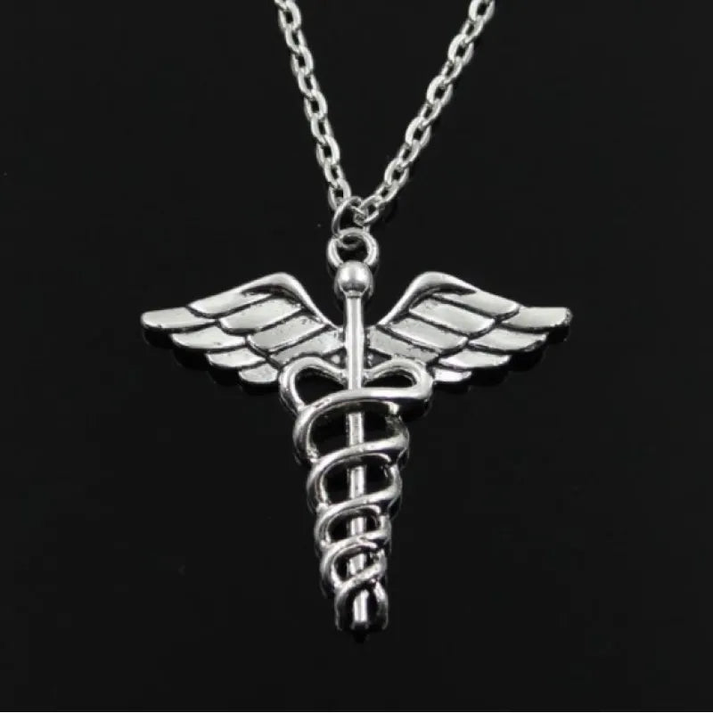 Winged Caduceus Pendant Necklace