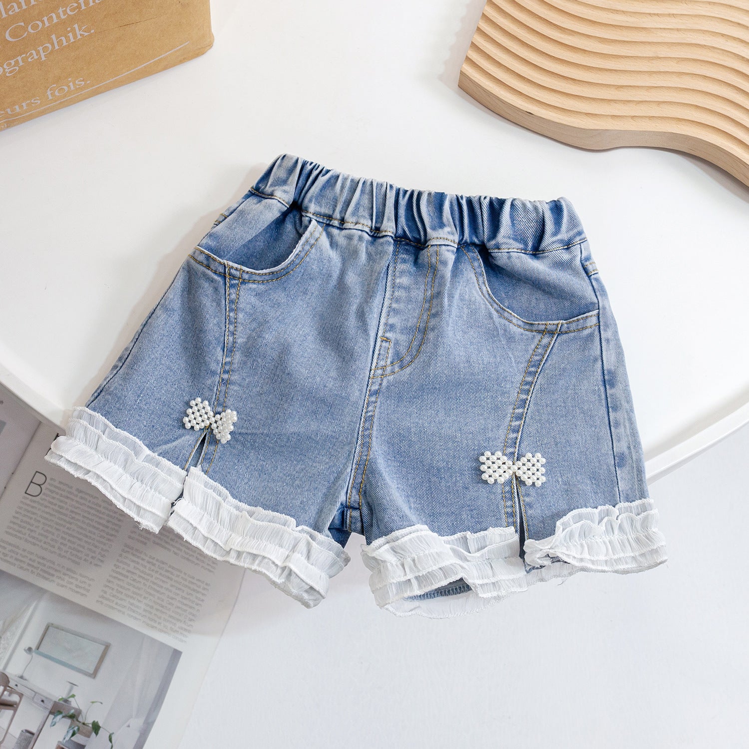 Girls' Summer Bowknot Denim Shorts for Ages 1-5