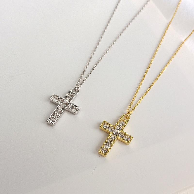 Gold Crystal Cross Pendant Necklace - Christian Jewelry