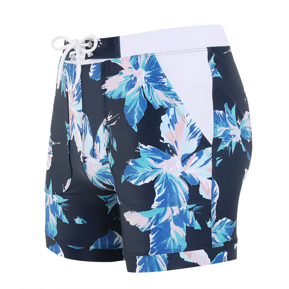 Men's Floral Print Drawstring Swim Trunks