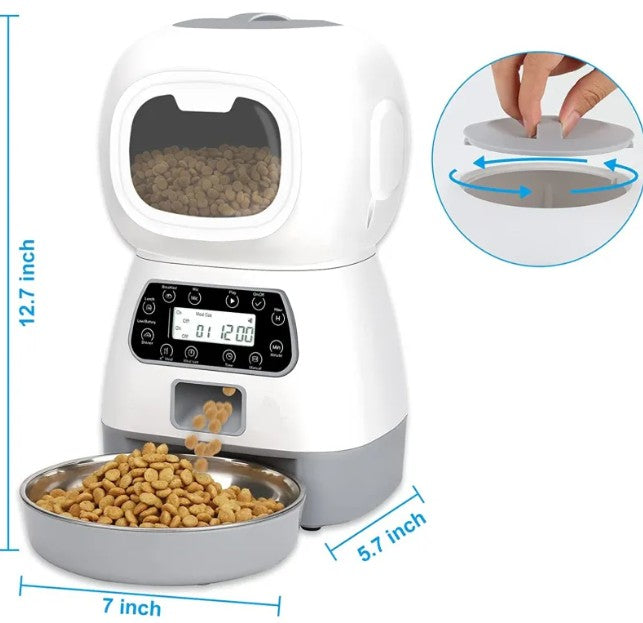 Automatic Pet Feeder with Timer, Programmable Dry Food Dispenser with LCD & Stainless Steel Bowl for Cats and Dogs