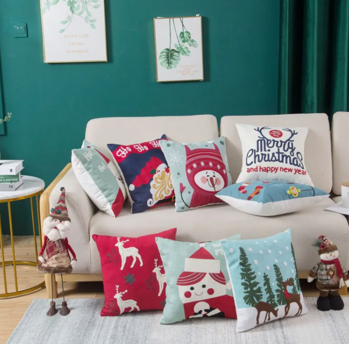 Embroidered Christmas Gnome Pillow Cover - Holiday Home Decor