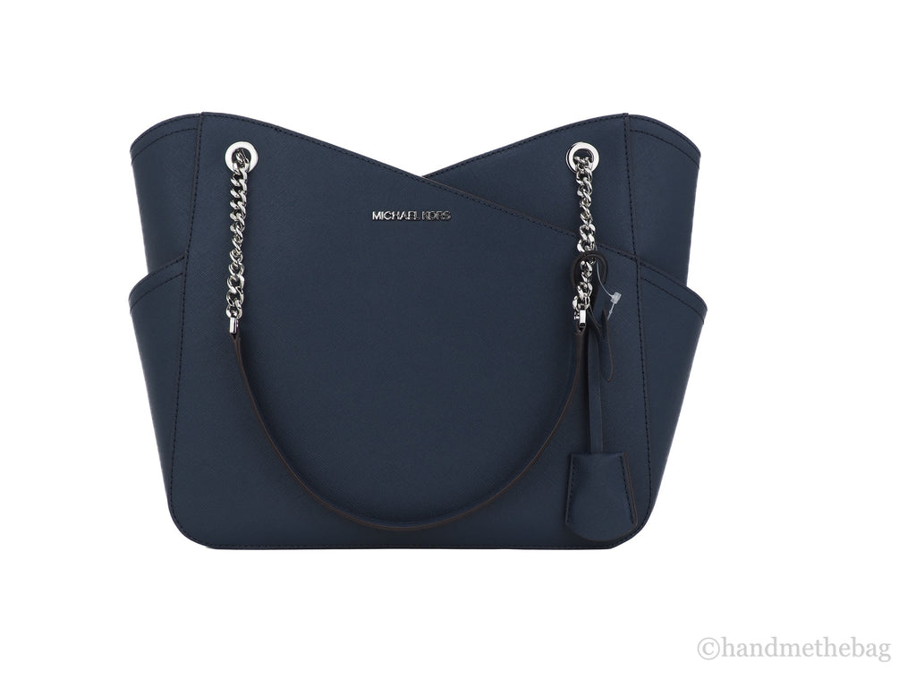 Michael Kors Jet Set Large Navy Saffiano X Cross Chain Shoulder Tote Hand Bag