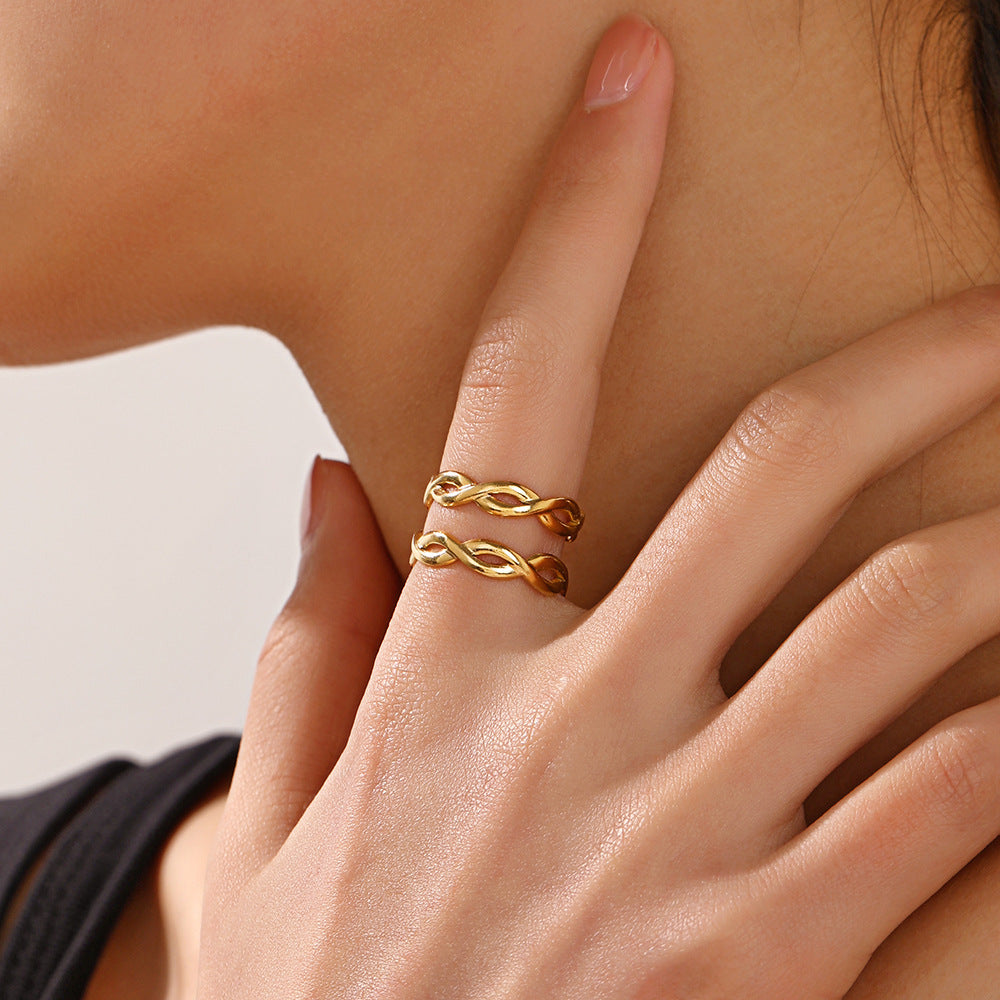 Double Layer Stainless Steel Cross Ring - Fashionable Style
