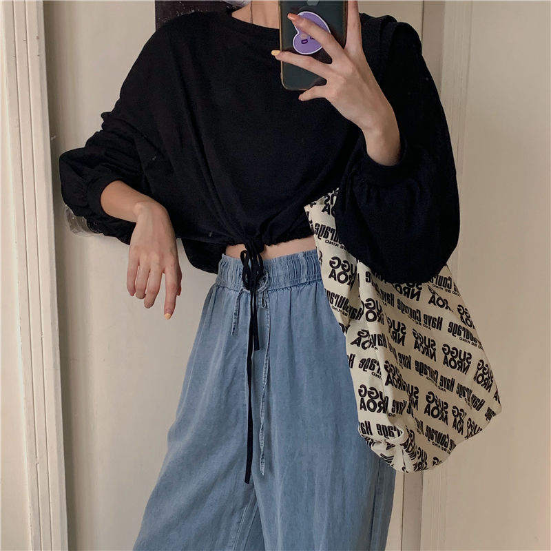 Women’s Long Sleeve Crop Top with Drawstring Hem