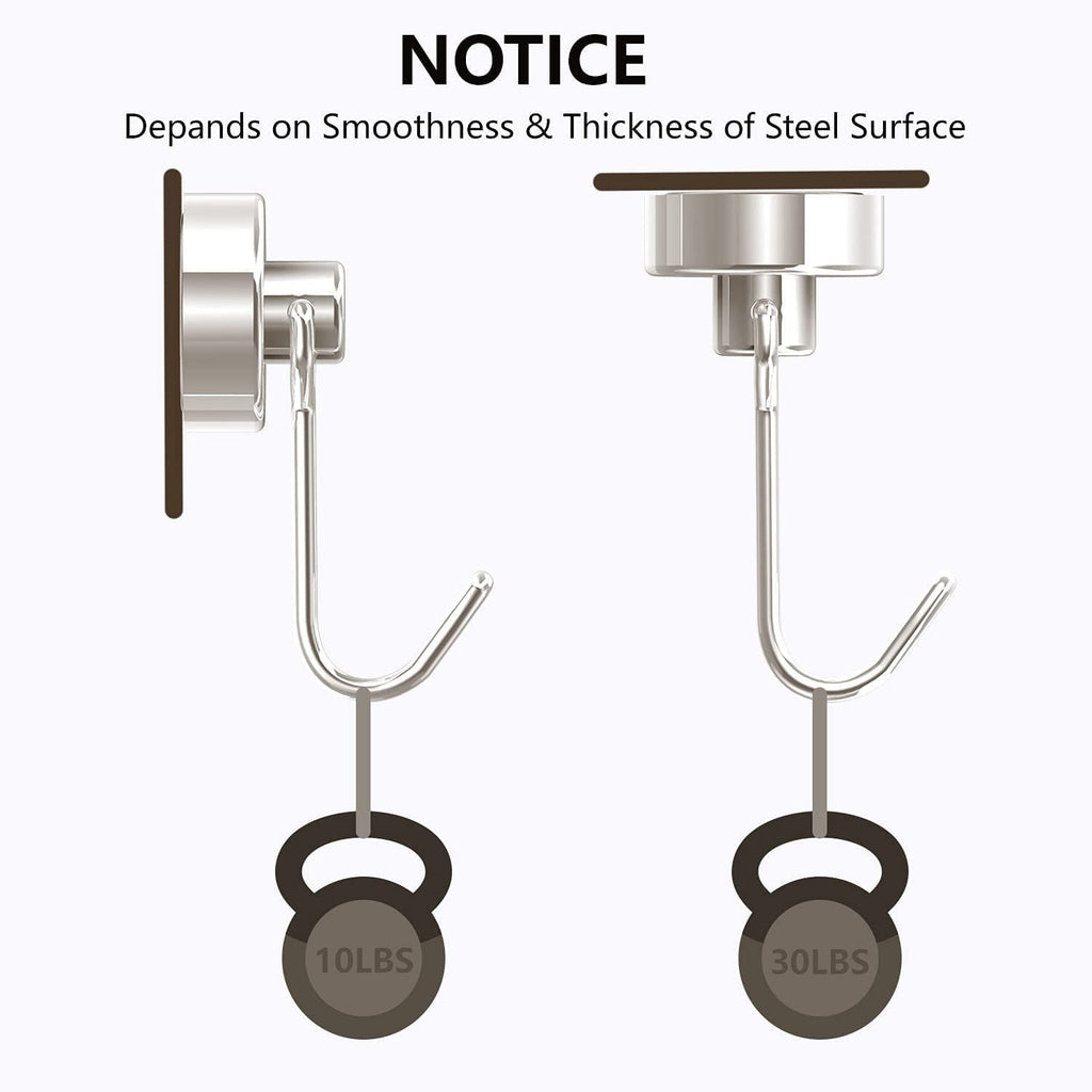 4Pcs 8 Pcs Magnetic Hooks,Heavy Duty 30LBS Neodymium Magnet Hook with Rust Proof for Indoor Outdoor Hanging,Refrige,Grill,Kitchen,Key Holder Silver | Accessory