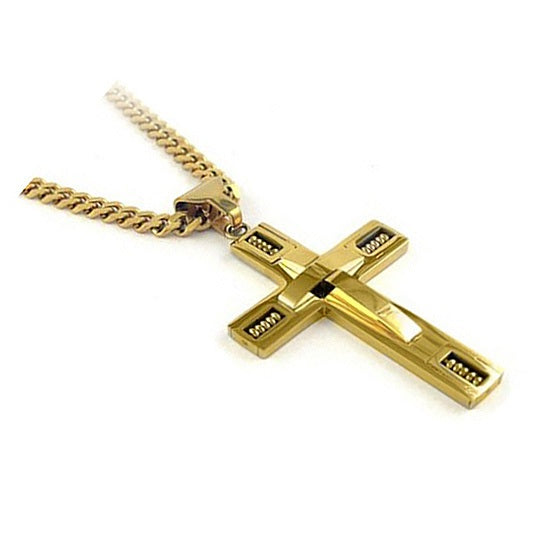 Two-Tone Cross Pendant Curb Chain Necklace for Men