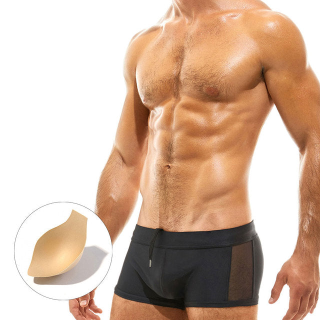 Men's White Mesh-Panel Low-Rise Swim Trunks