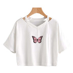Vintage Butterfly Cute Crop Top with Hollow Design