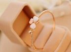 Clover Cat's Eye Stone Bangle Bracelet