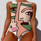 Plunge V Floral Vine Print One-Piece Swimsuit
