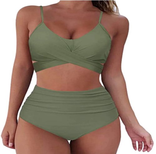 Wrap-Front Bikini Set with Leopard Bottom