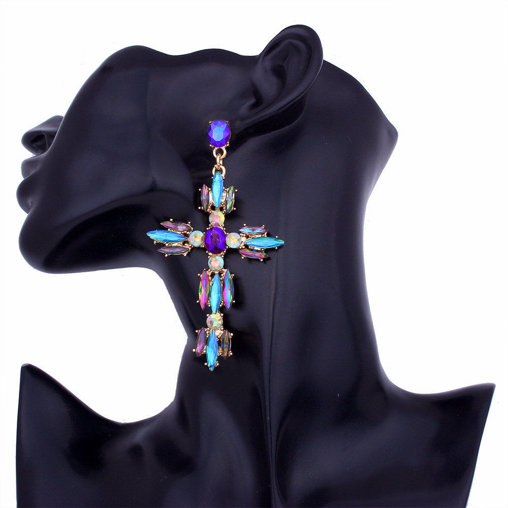 Crystal Cross Drop Earrings