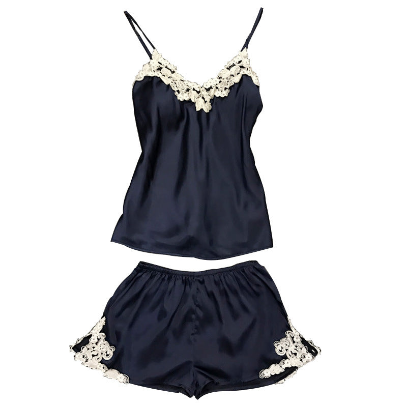 Embroidered Women's Sexy Pajama Set with Shorts