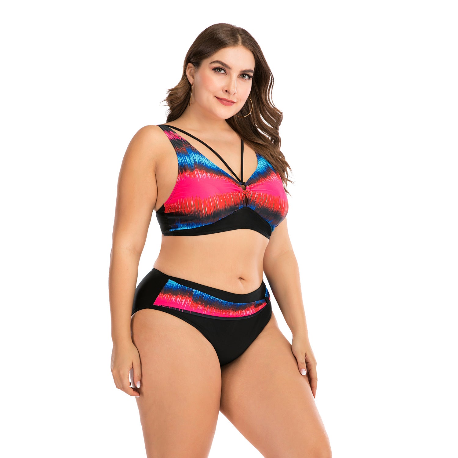 Plus Size Ombre Strappy High-Waist Bikini Set