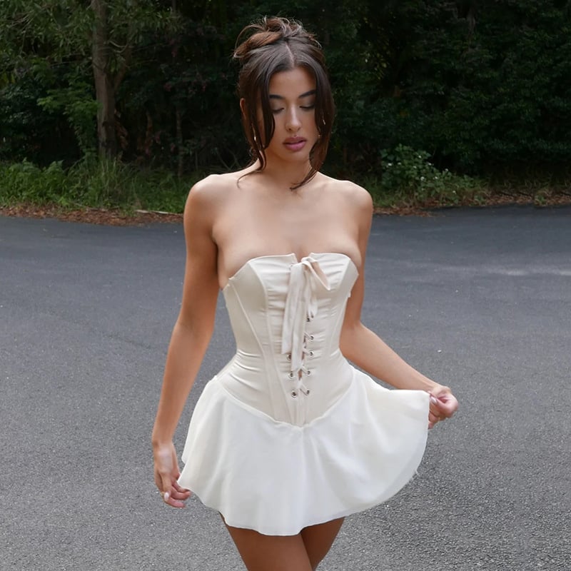 Women's Casual Off-Shoulder Tube Top Dress with Ruffles