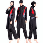Plus Size Color Block Zip Modest Swimwear Set