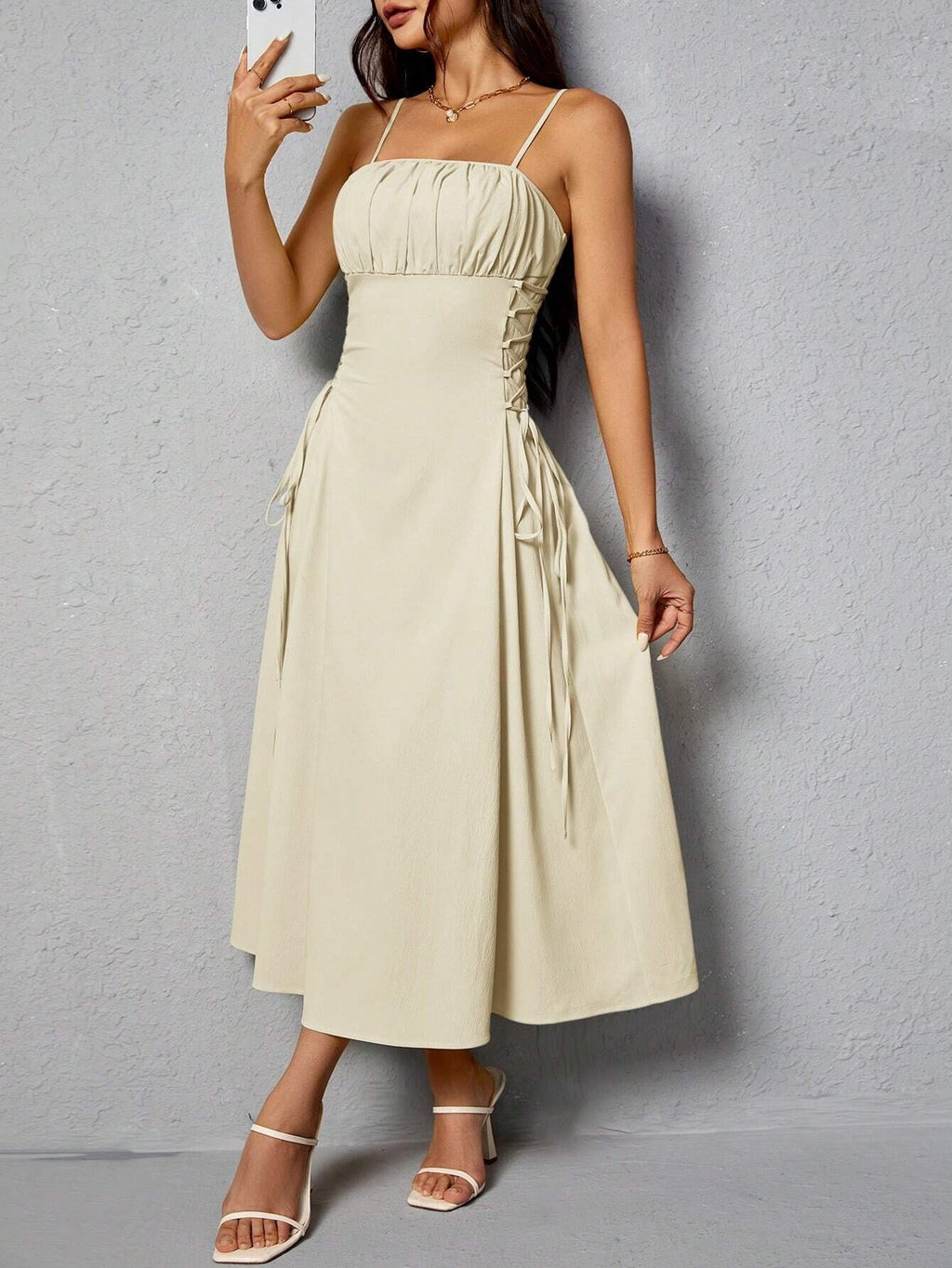 Women's Spaghetti Strap Side-Tie Midi Dress