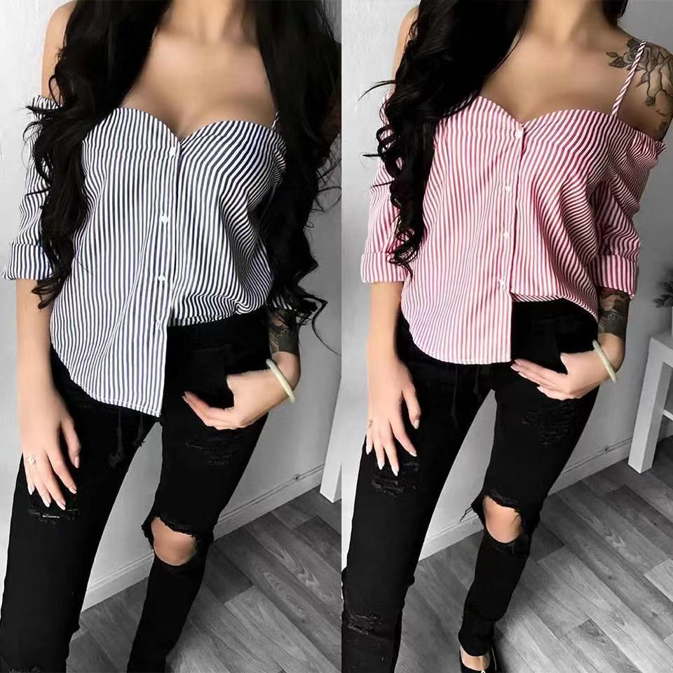 2019 New European-American Striped Camisole Blouse